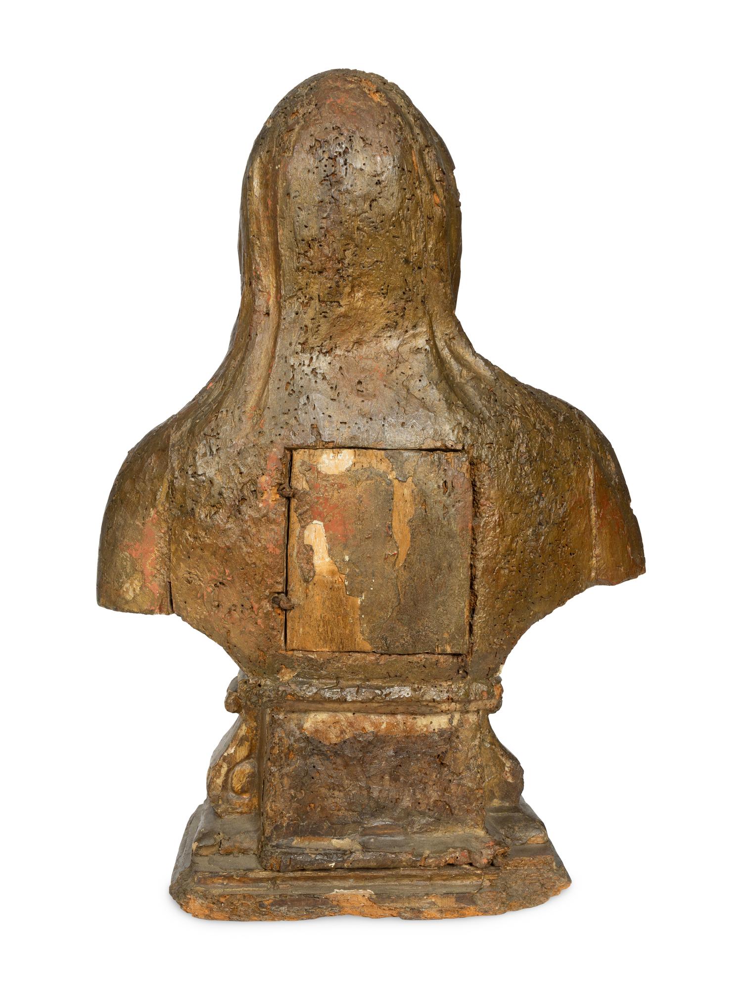 A Continental Carved and Polychrome Decorated Reliquary Bust