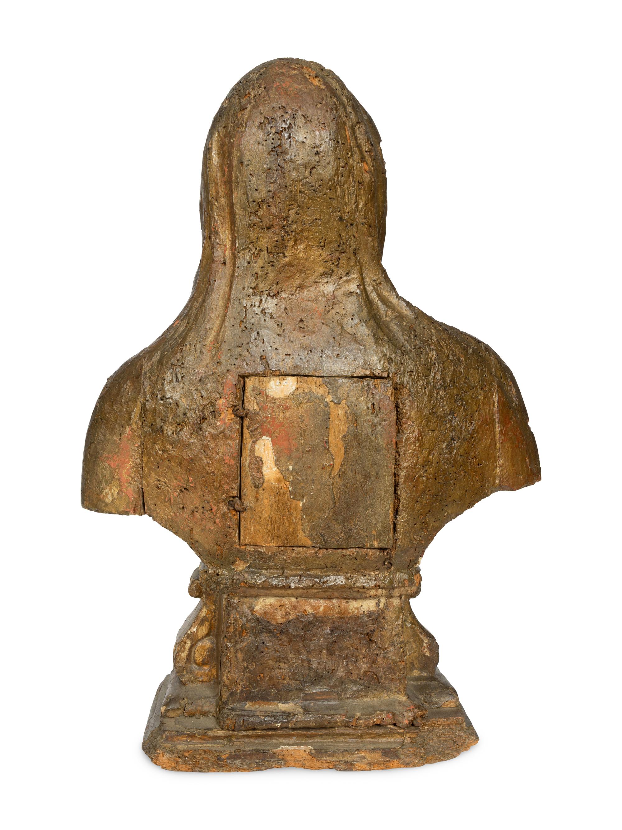 A Continental Carved and Polychrome Decorated Reliquary Bust