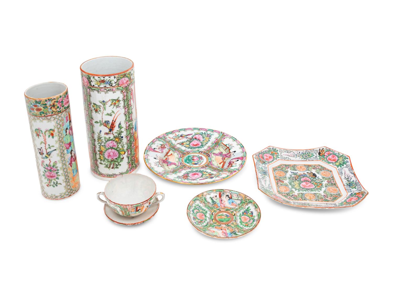 Six Chinese Export Rose Medallion Porcelain Articles