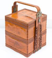 A Chinese Wood Stacking Box Width 10 1/2 inches.