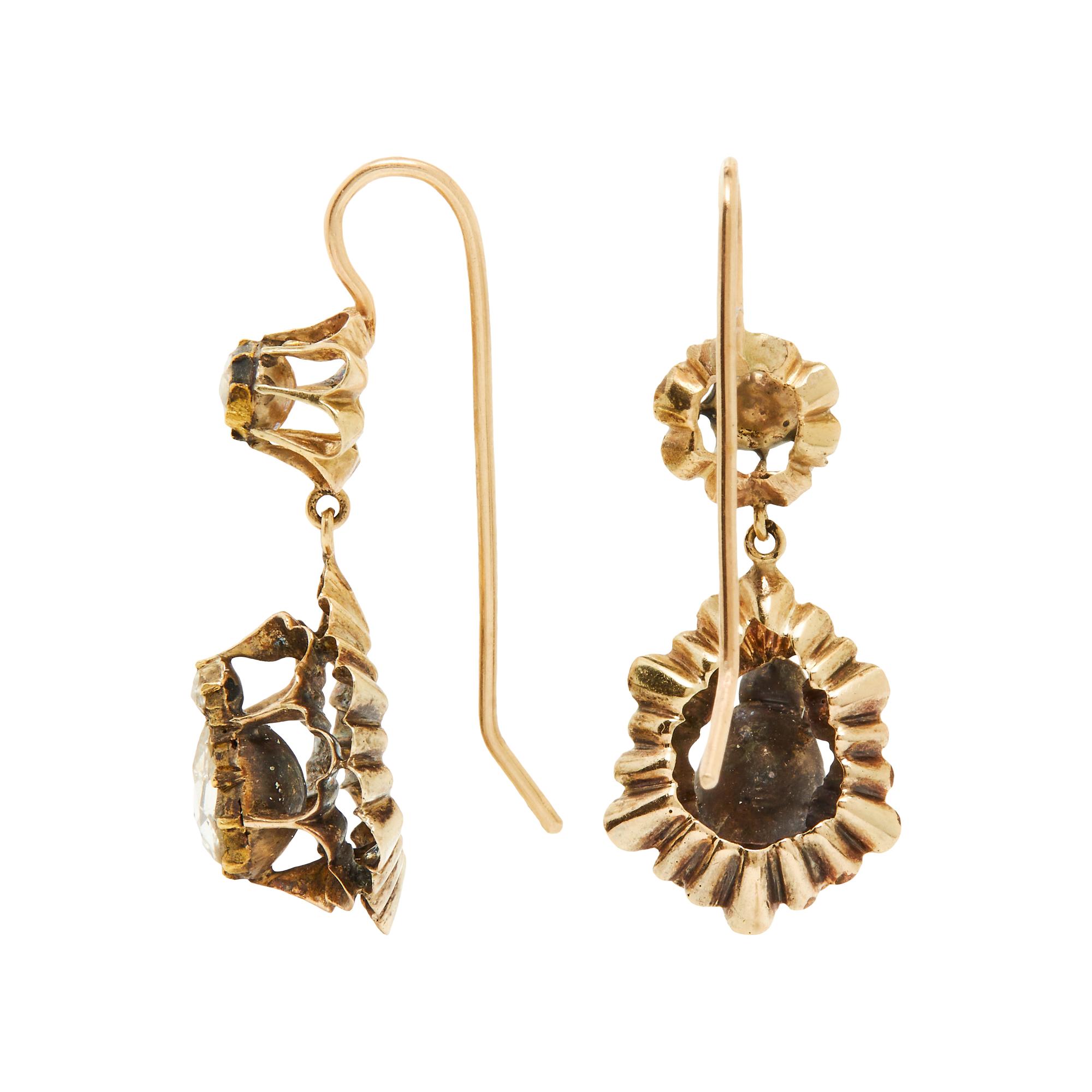 GEORGIAN, DIAMOND, YELLOW GOLD, AND GOLD-FILLED EARRINGS