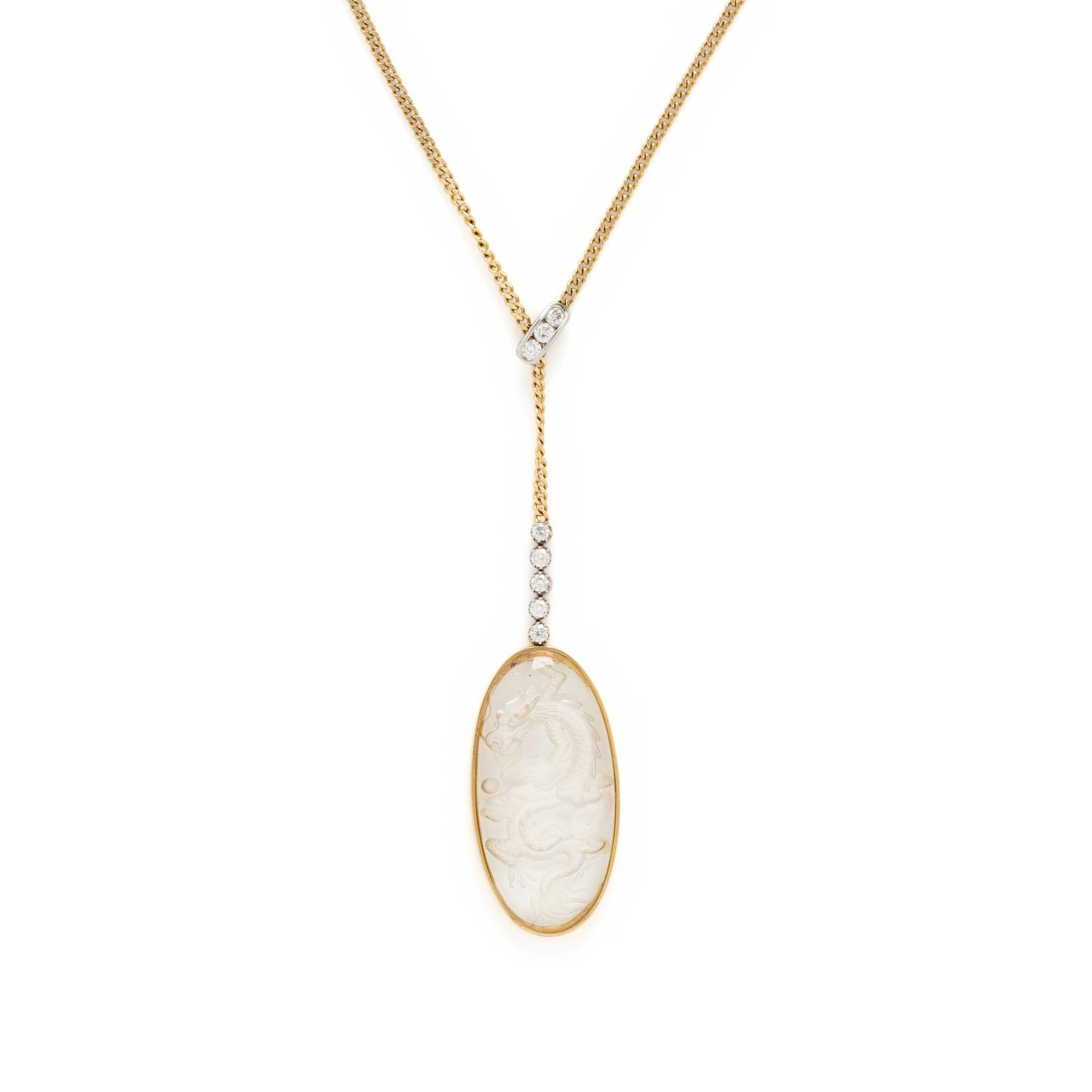 BICOLOR GOLD, DIAMOND, AND CARVED ROCK CRYSTAL NECKLACE
