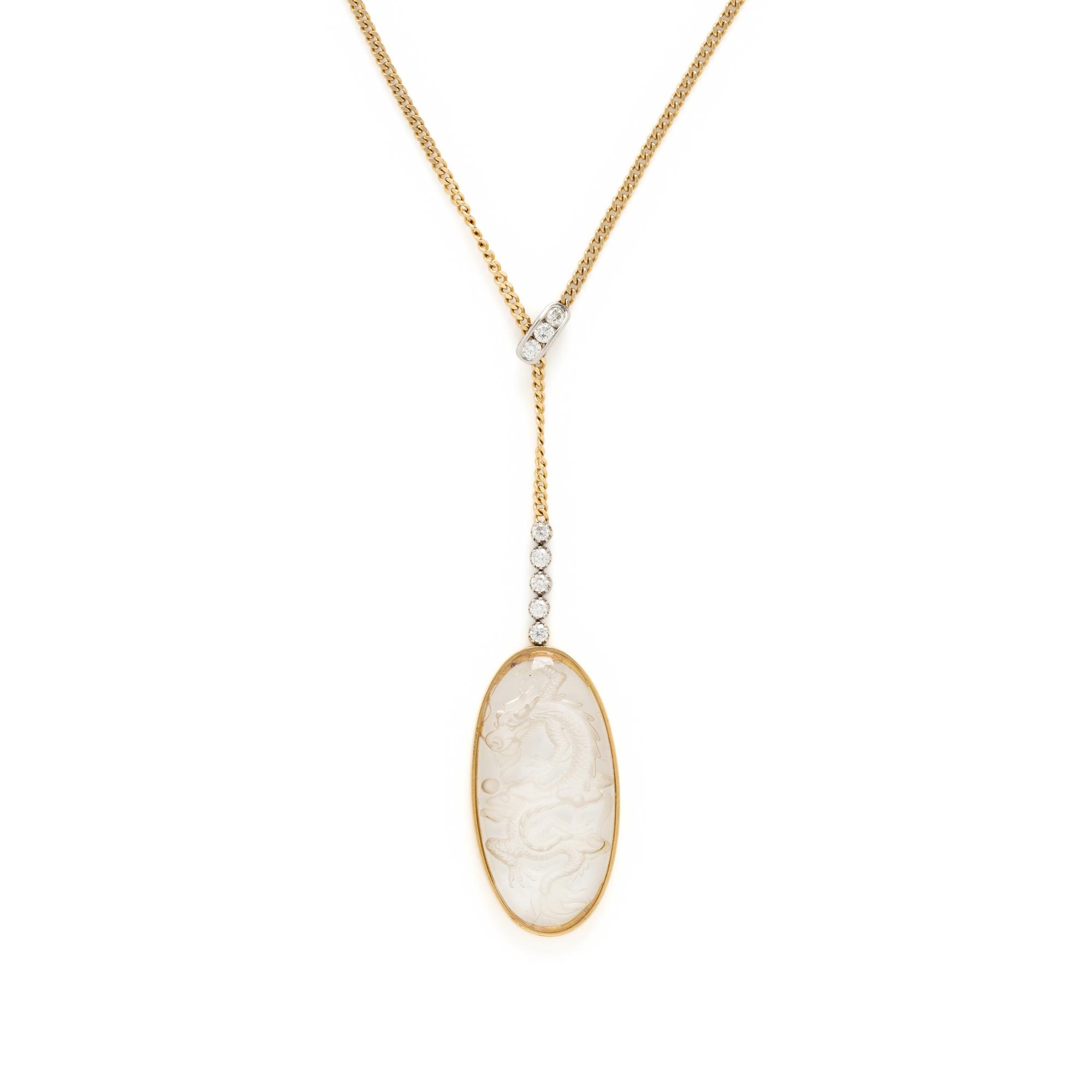 BICOLOR GOLD, DIAMOND, AND CARVED ROCK CRYSTAL NECKLACE