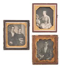 [EARLY PHOTOGRAPHY]. 15 sixth plate daguerreotypes featuring women posed with fans, purses, floral arrangements, and other objects.
