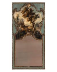 An Italian Rococo Painted and Parcel Gilt Trumeau Mirror