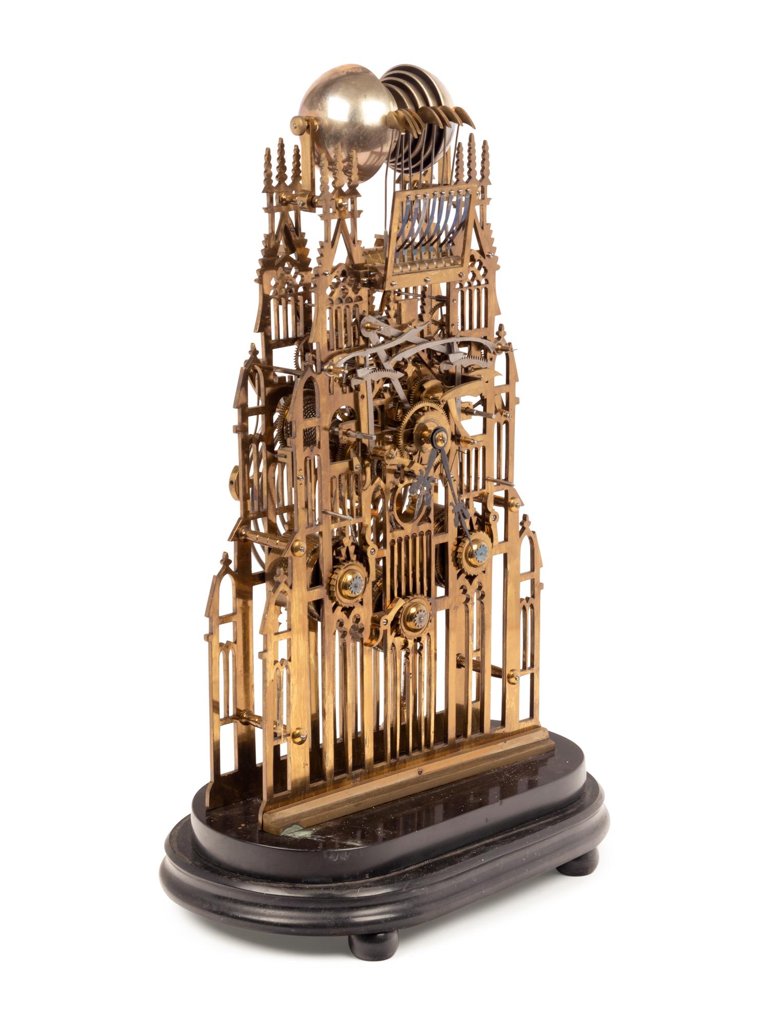 An English Brass and Steel Cathedral Skeleton Clock