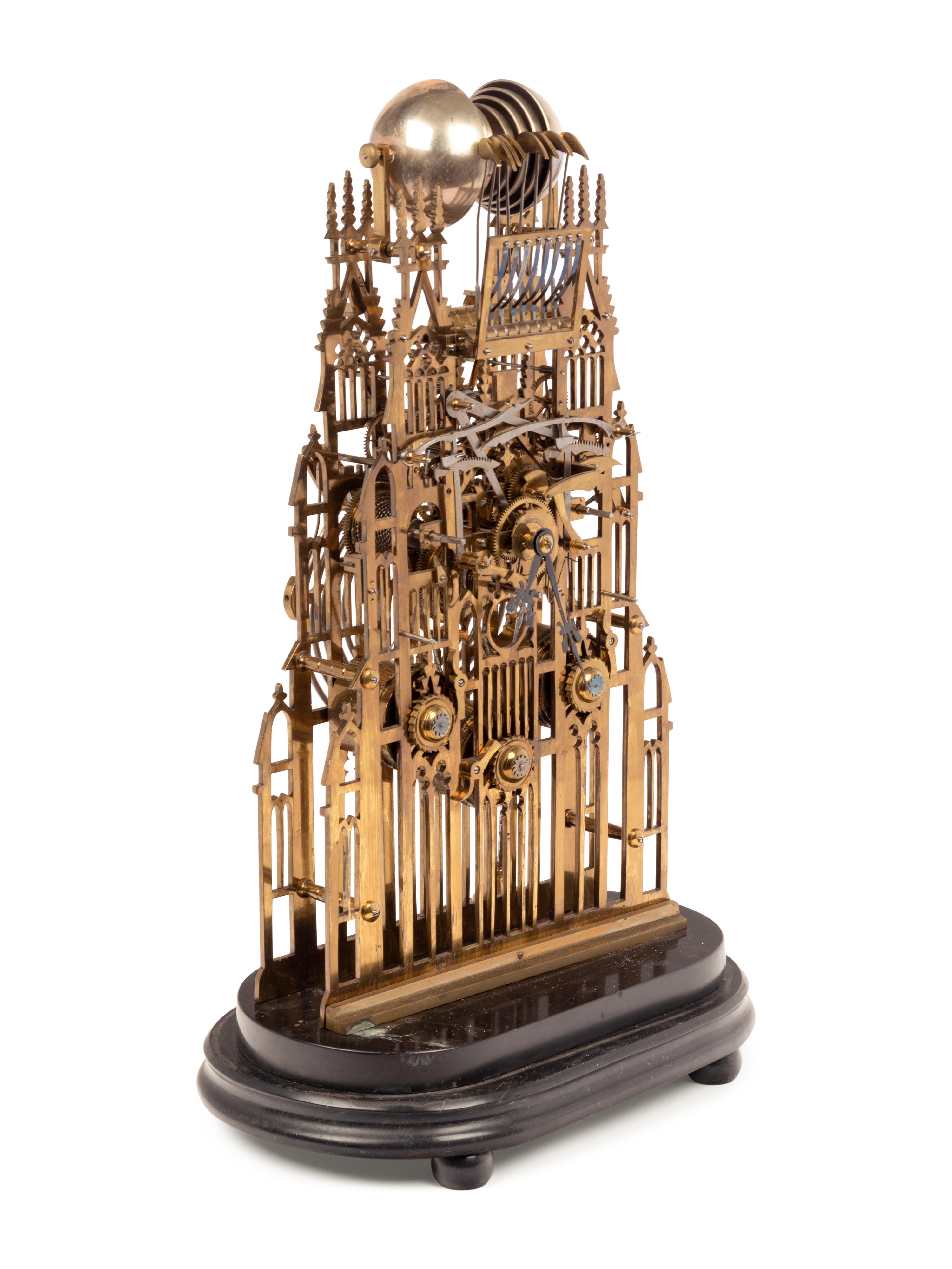 An English Brass and Steel Cathedral Skeleton Clock