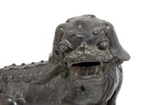 A Pair of Chinese Bronze Buddhistic Lions with Wood Stands