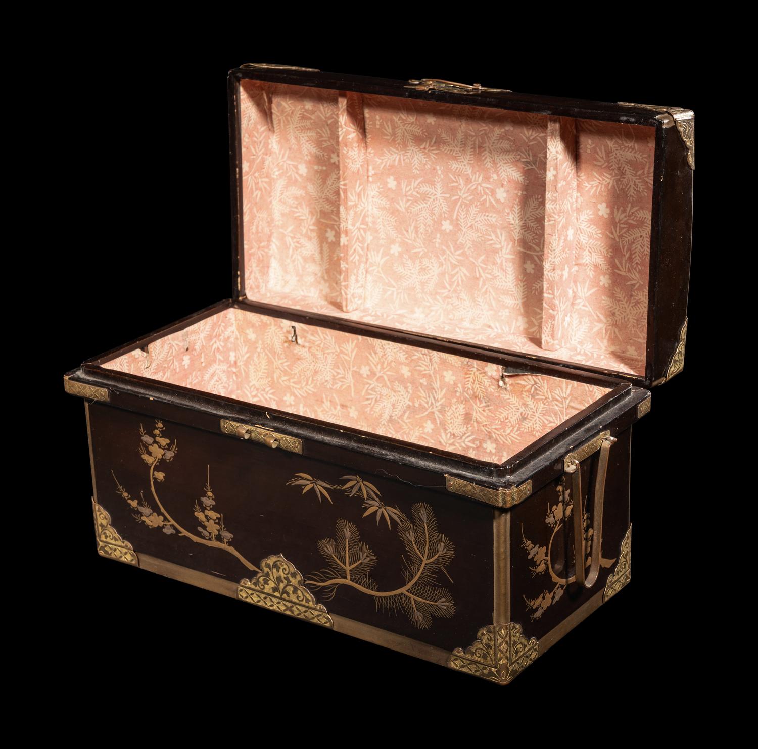 Three Japanese Lacquered and Metal Mounted Storage Boxes