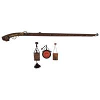 Japanese Tanegashima Matchlock with Powderflasks and Portfolio with Provenance Related to US Army 2nd Lt. Ralph M. Setser