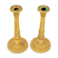 A Pair of French Neoclassical Gilt Bronze Candlesticks