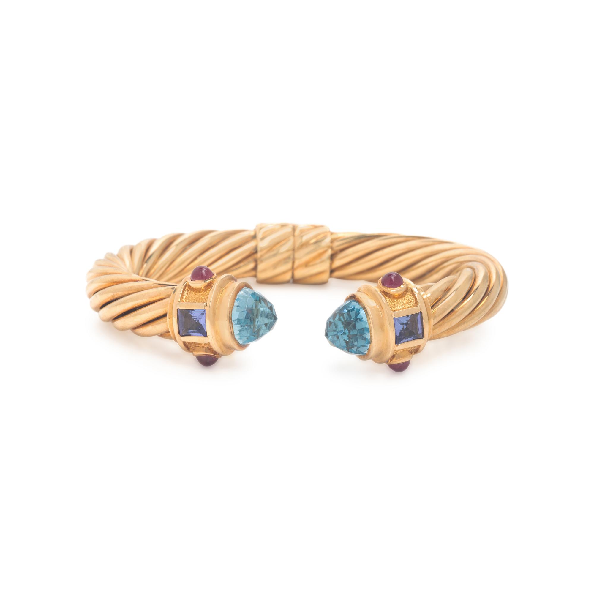 David Yurman, 'Renaissance Cablespira', Multigem and Yellow Gold Cuff Bracelet