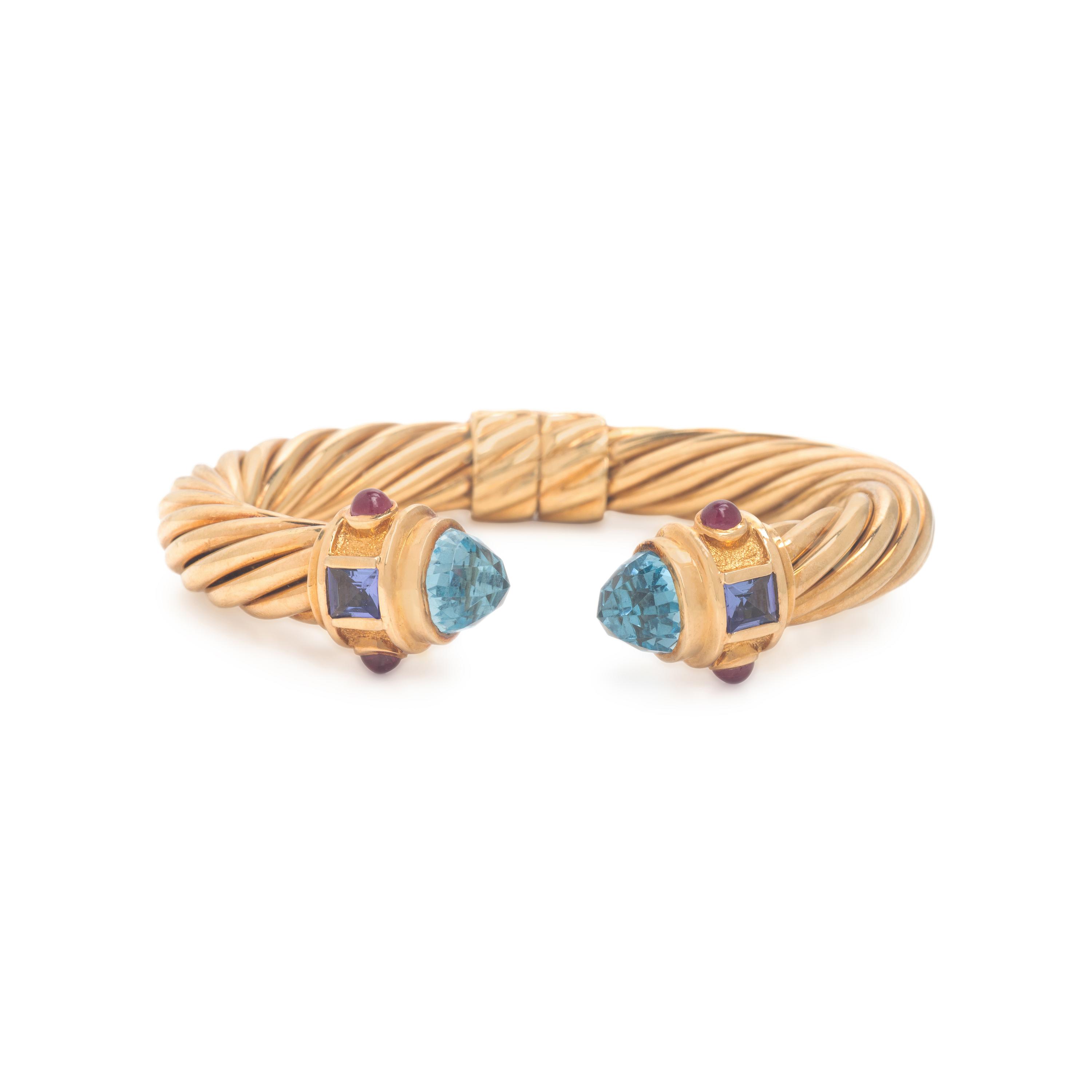 David Yurman, 'Renaissance Cablespira', Multigem and Yellow Gold Cuff Bracelet