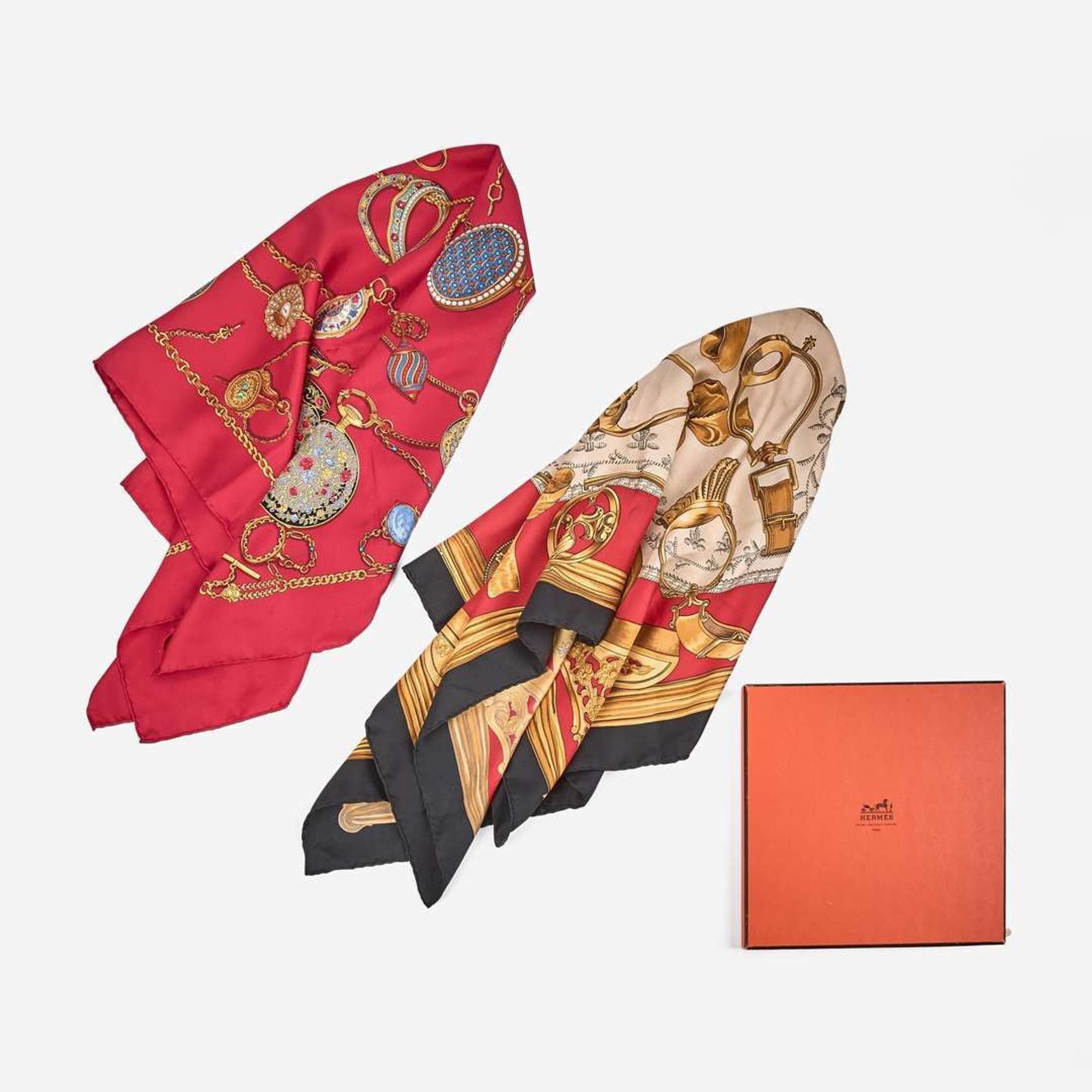 A Group of Two Silk Scarves by Hermès and Gucci Gucci, Hermès