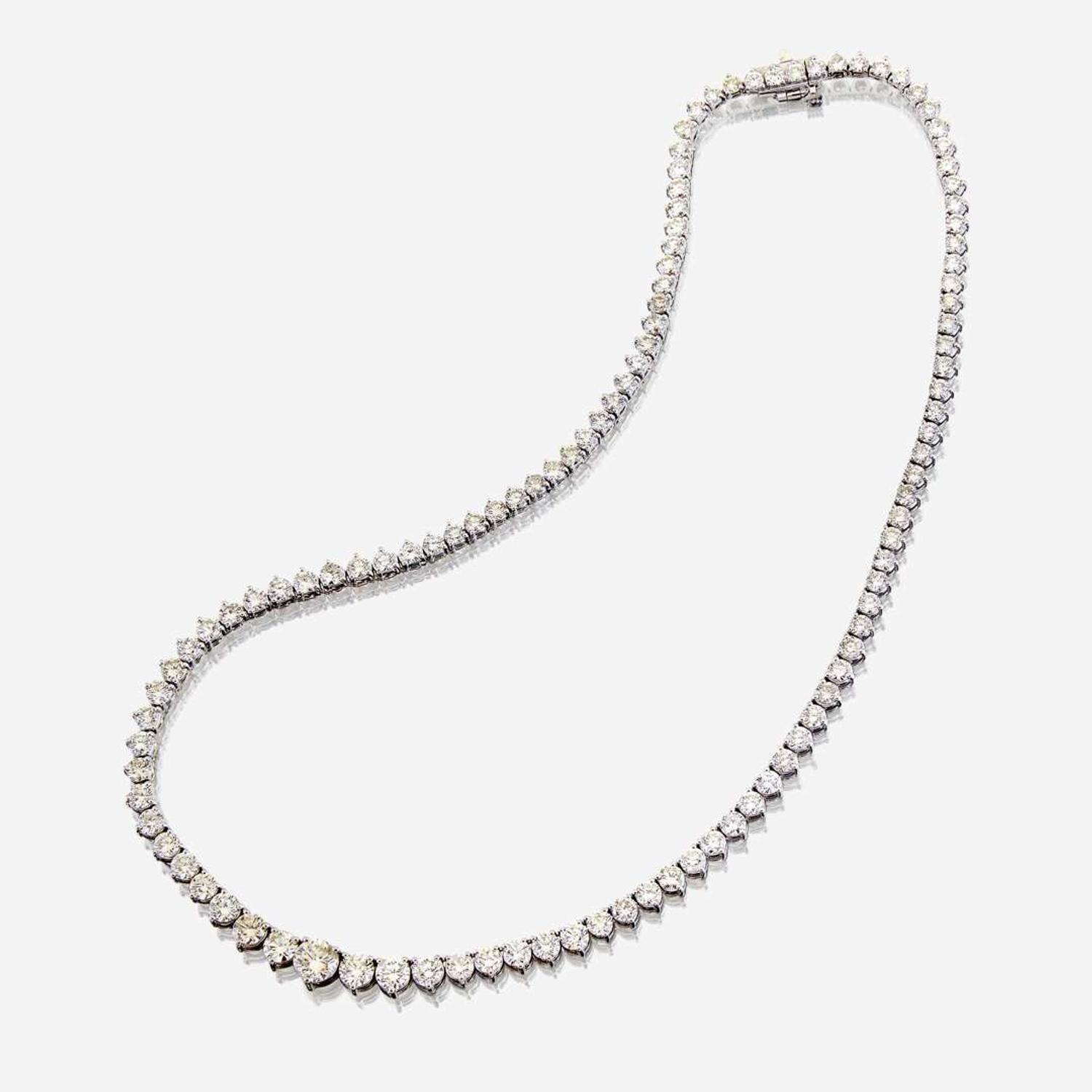 A diamond and eighteen karat white gold rivière necklace