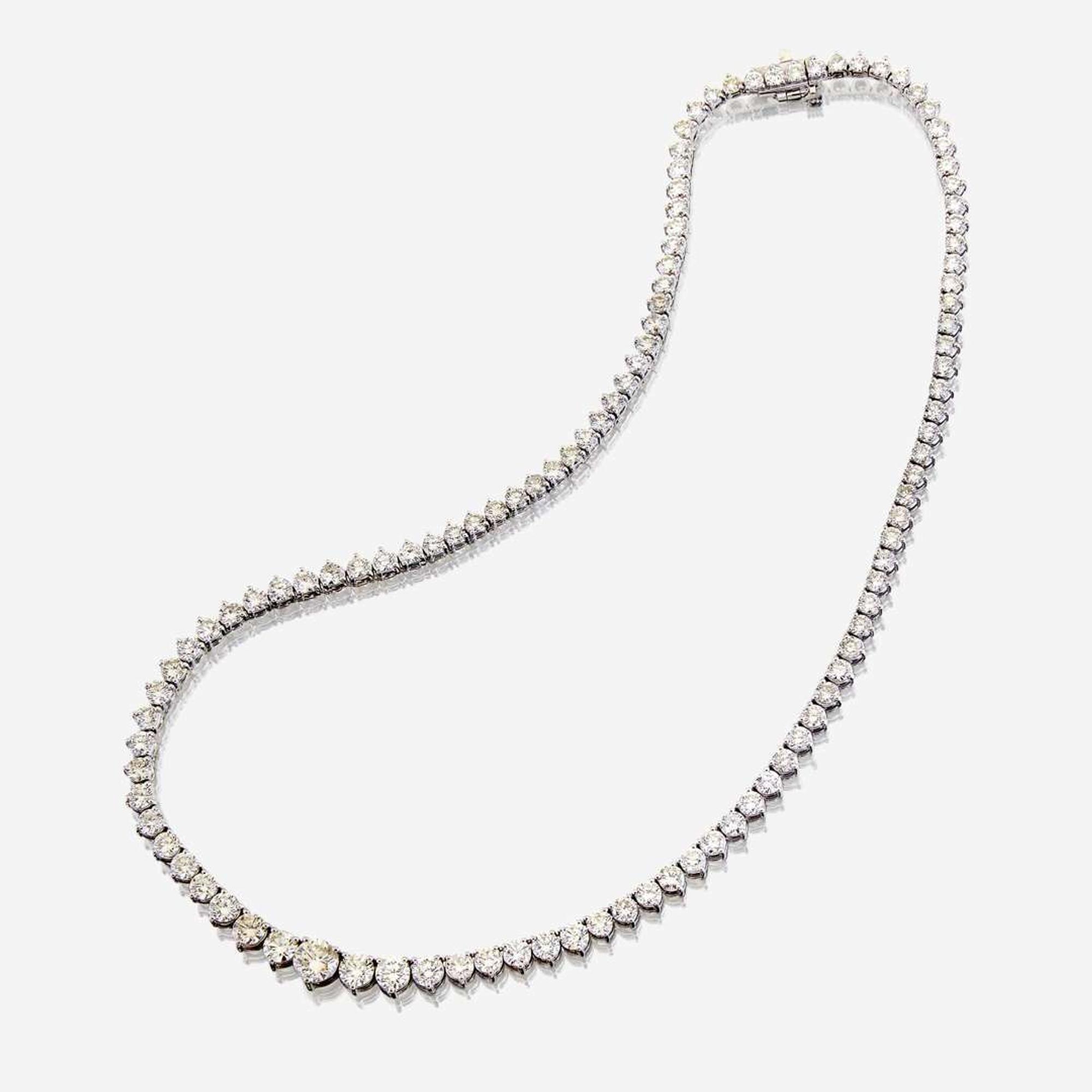 A diamond and eighteen karat white gold rivière necklace