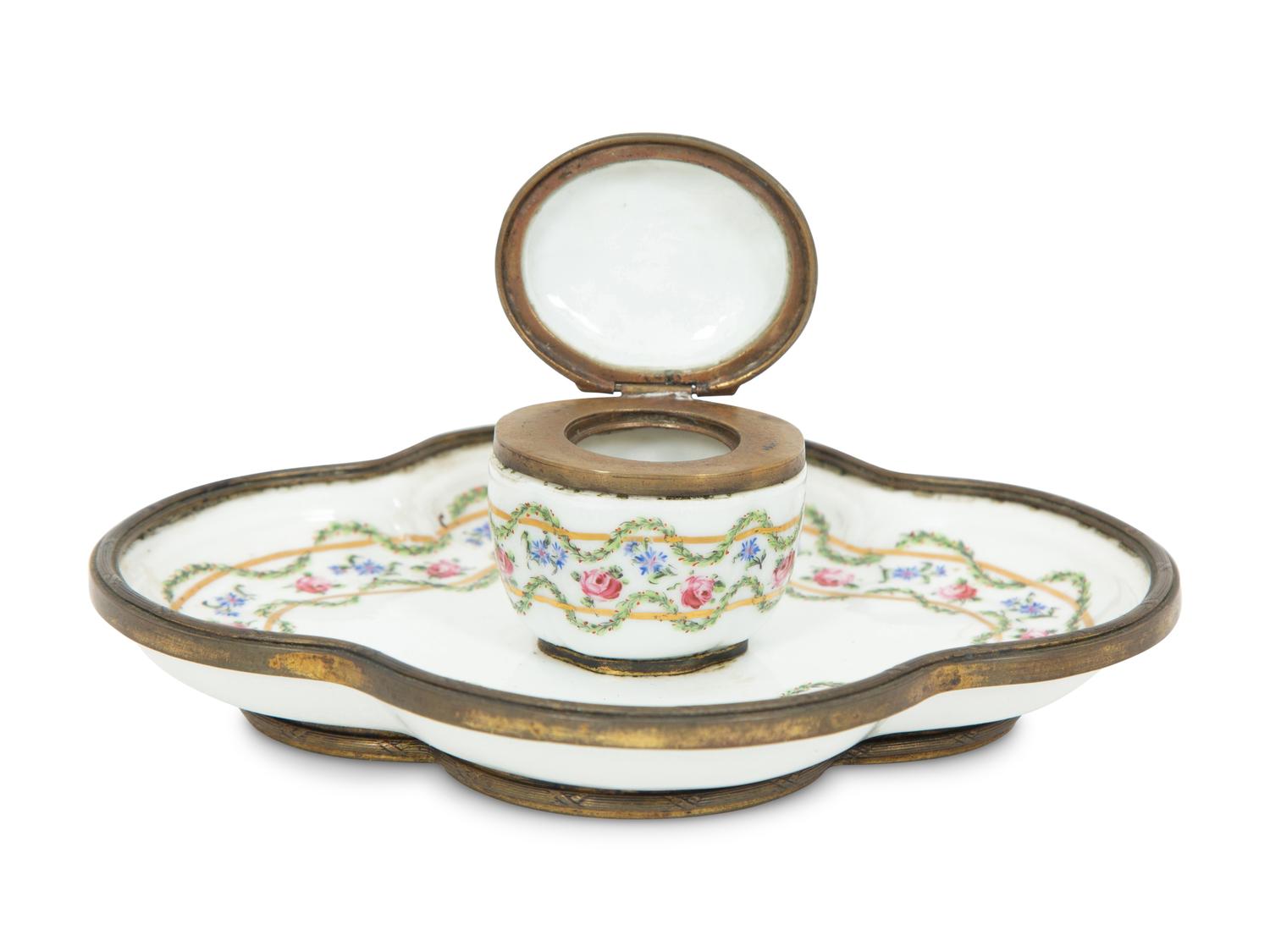 A Sèvres Porcelain and Gilt Bronze Inkwell
