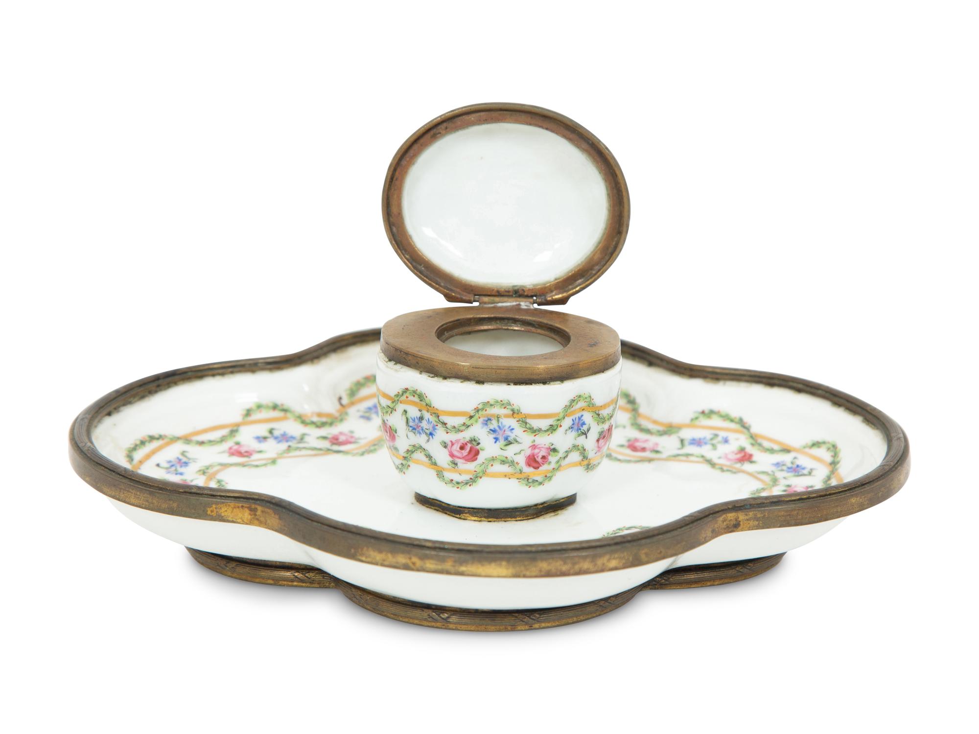 A Sèvres Porcelain and Gilt Bronze Inkwell