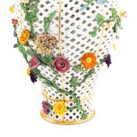A Pair of Meissen Porcelain Reticulated Urns
