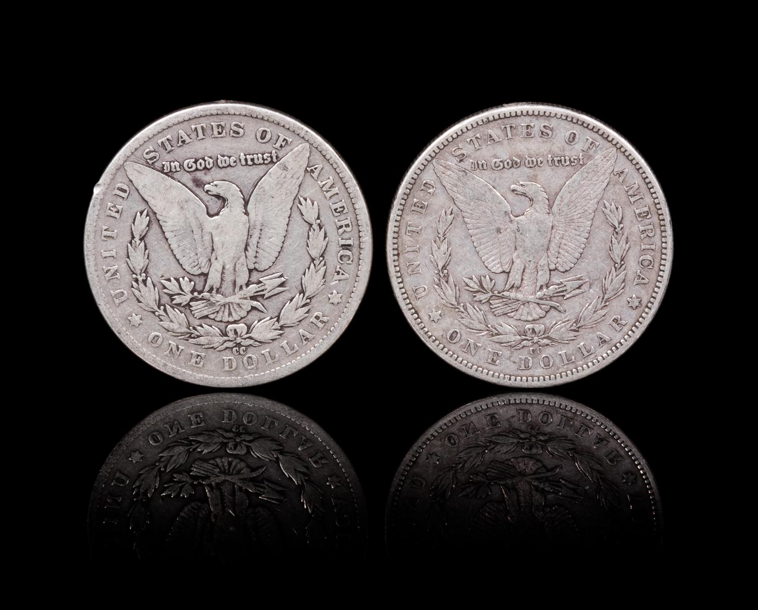 Two United States 1882-CC Morgan Silver Dollar Coins