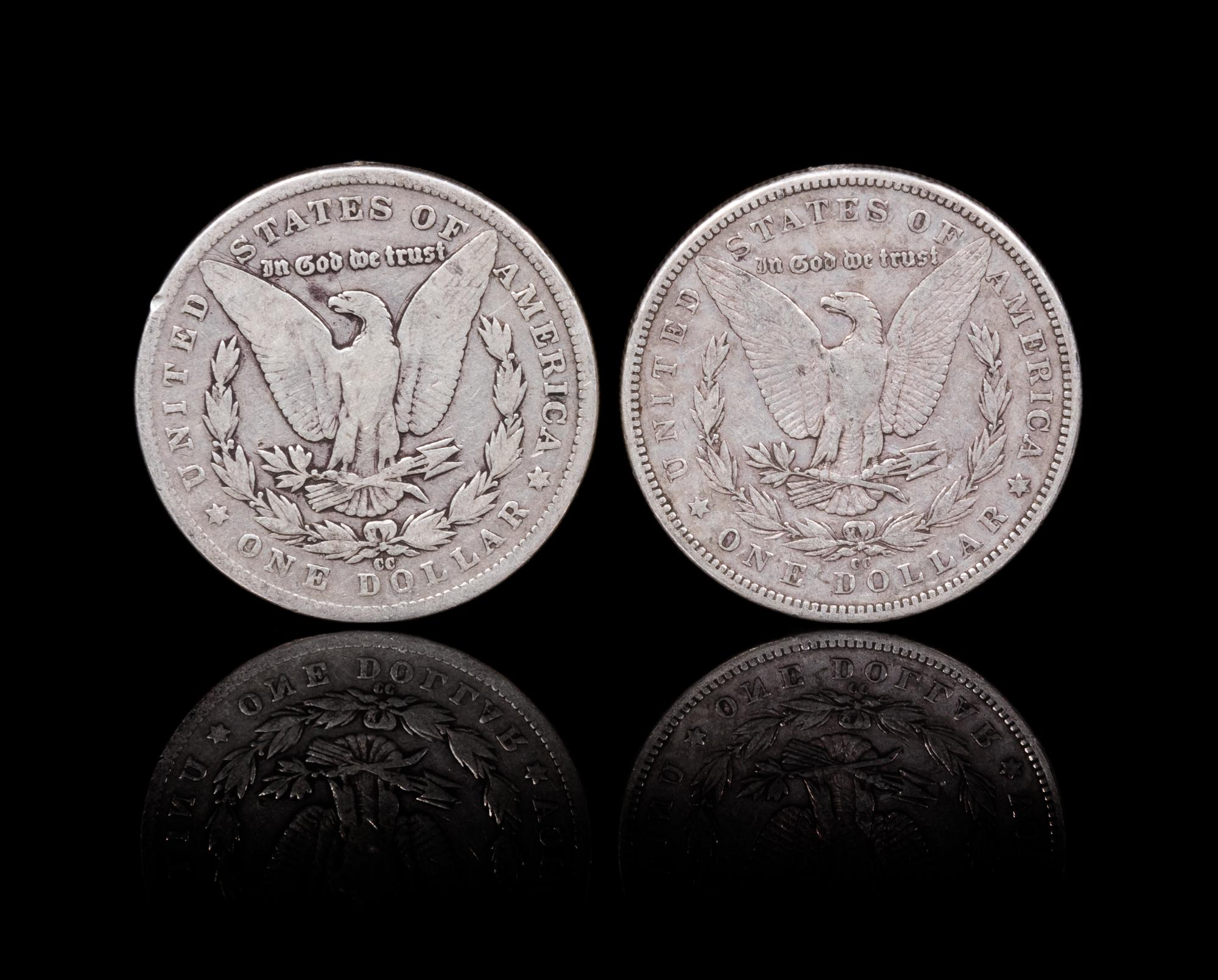 Two United States 1882-CC Morgan Silver Dollar Coins