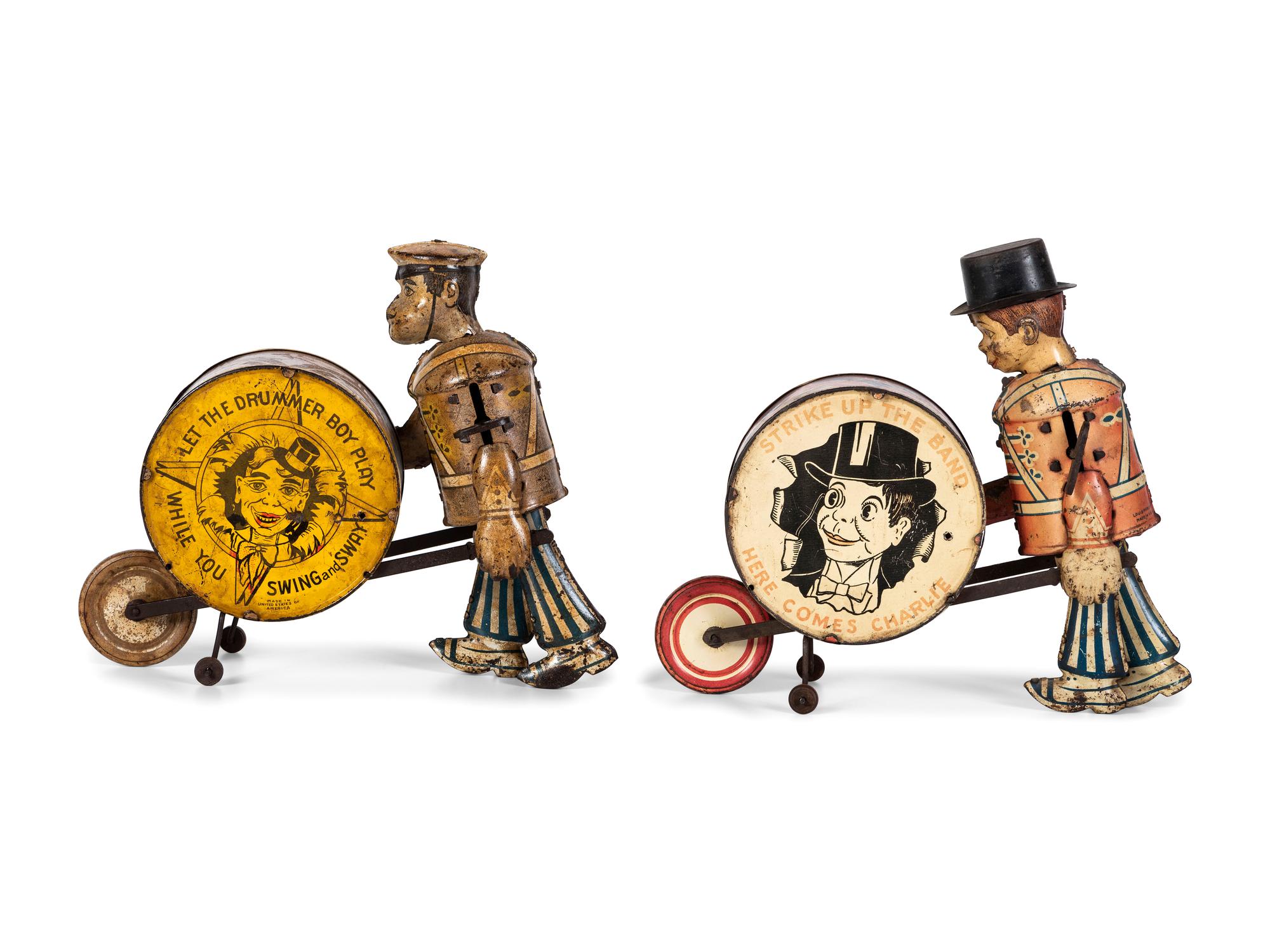Two Marx Tin Lithograph Windup Drummers