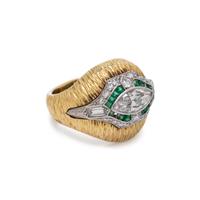 YELLOW GOLD, DIAMOND AND EMERALD RING