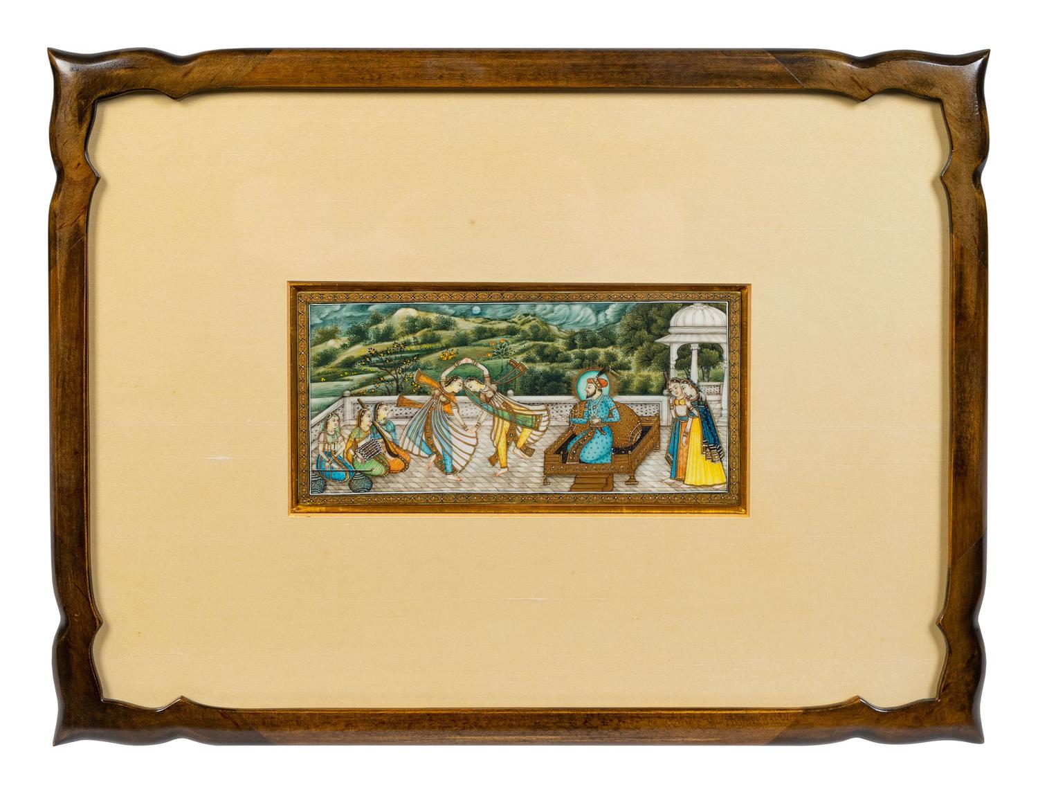 Two Persian Miniature Paintings Height of larger painting 3 3/4 x 7 inches.