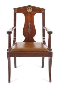 An Empire Style Gilt-Metal Mounted Mahogany Fauteuil Height 38 1/2 inches. — FIRST HALF 20TH CENTURY