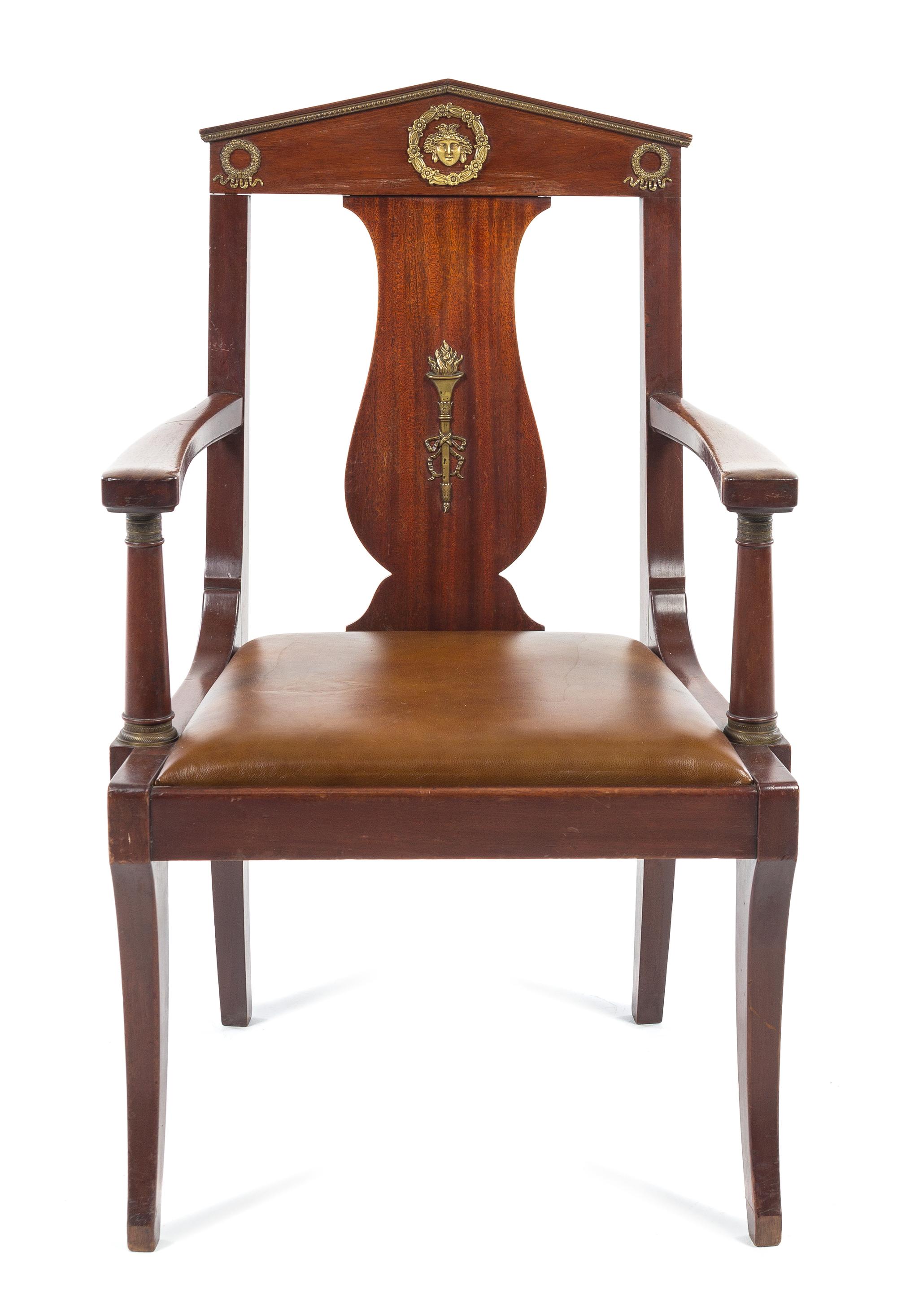 An Empire Style Gilt-Metal Mounted Mahogany Fauteuil Height 38 1/2 inches. — FIRST HALF 20TH CENTURY