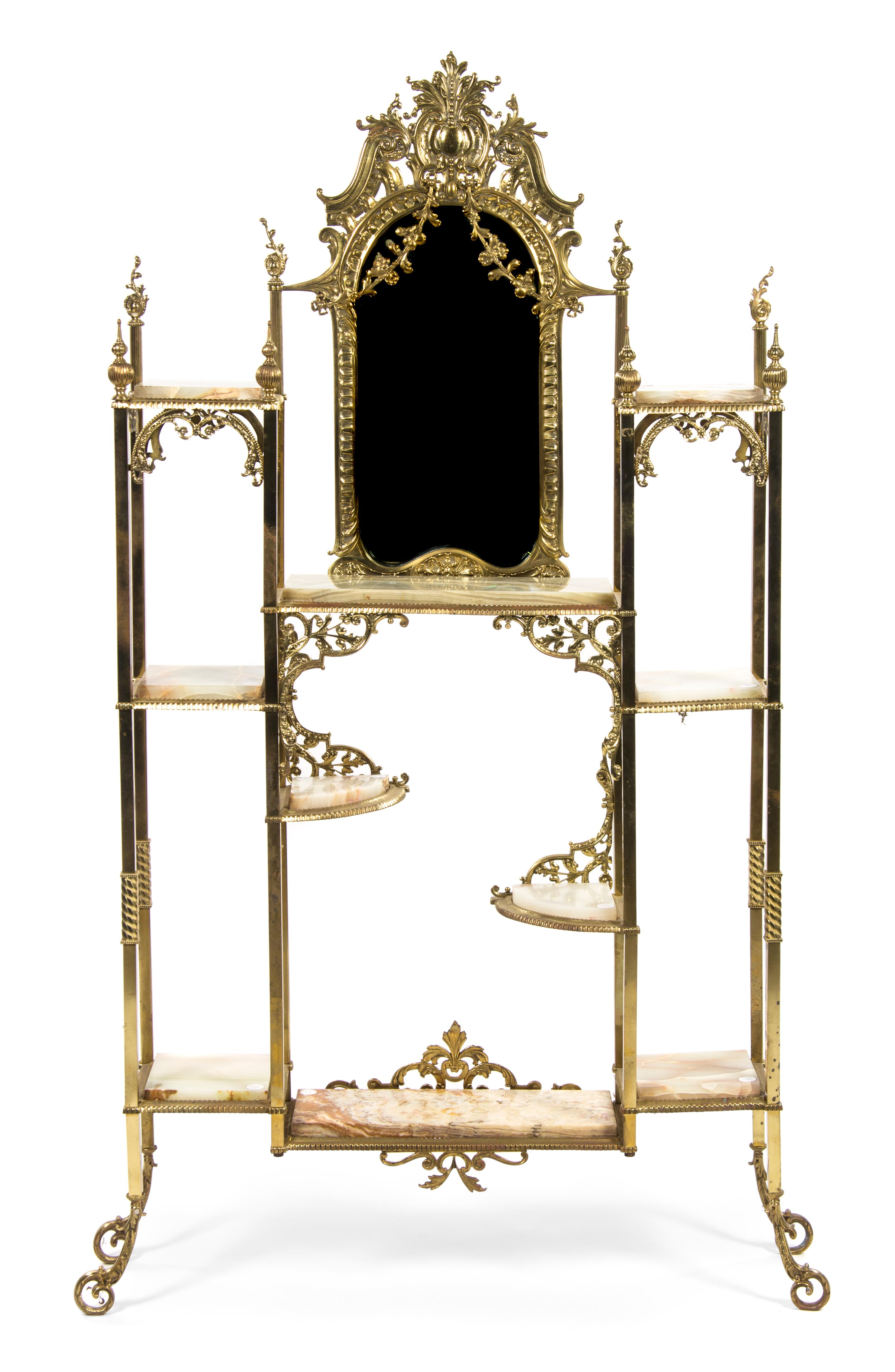 A Victorian Brass and Onyx Etagere, Height 73 3/4 x width 38 1/8 inches.