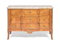A Late Louis XV Tulipwood Parquetry and Gilt-Bronze Mounted Commode