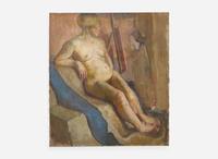 Faye Swengel Badura (American, 1904-1991) - Seated Female Nude Model Posing in a Life Painting Class at PAFA