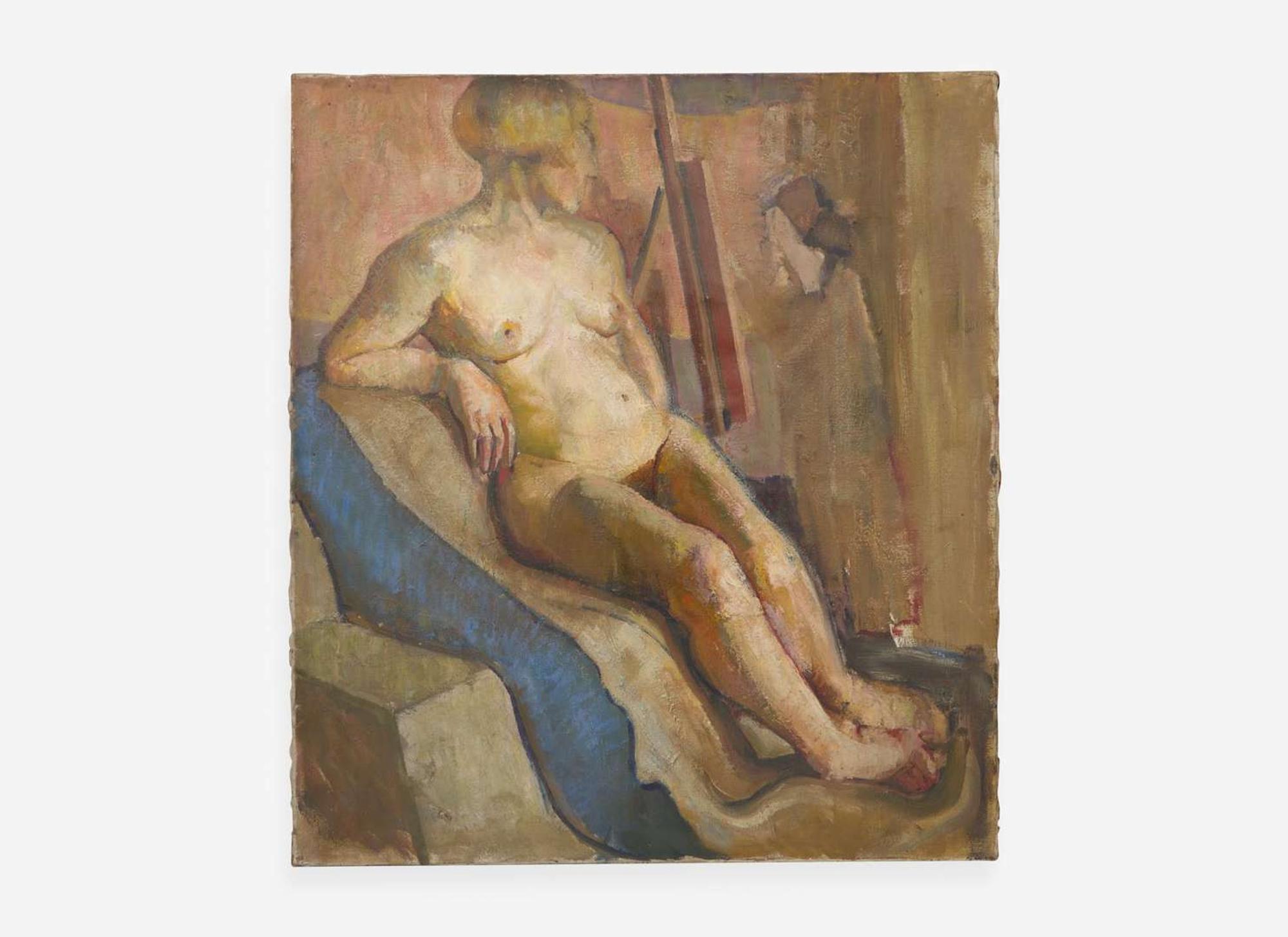 Faye Swengel Badura (American, 1904-1991) - Seated Female Nude Model Posing in a Life Painting Class at PAFA