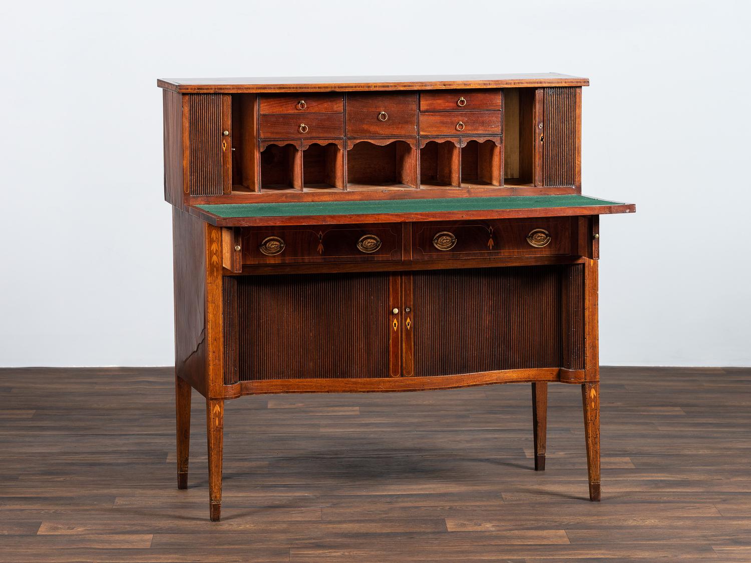 A Federal Mahogany and Marquetry Tambour Desk