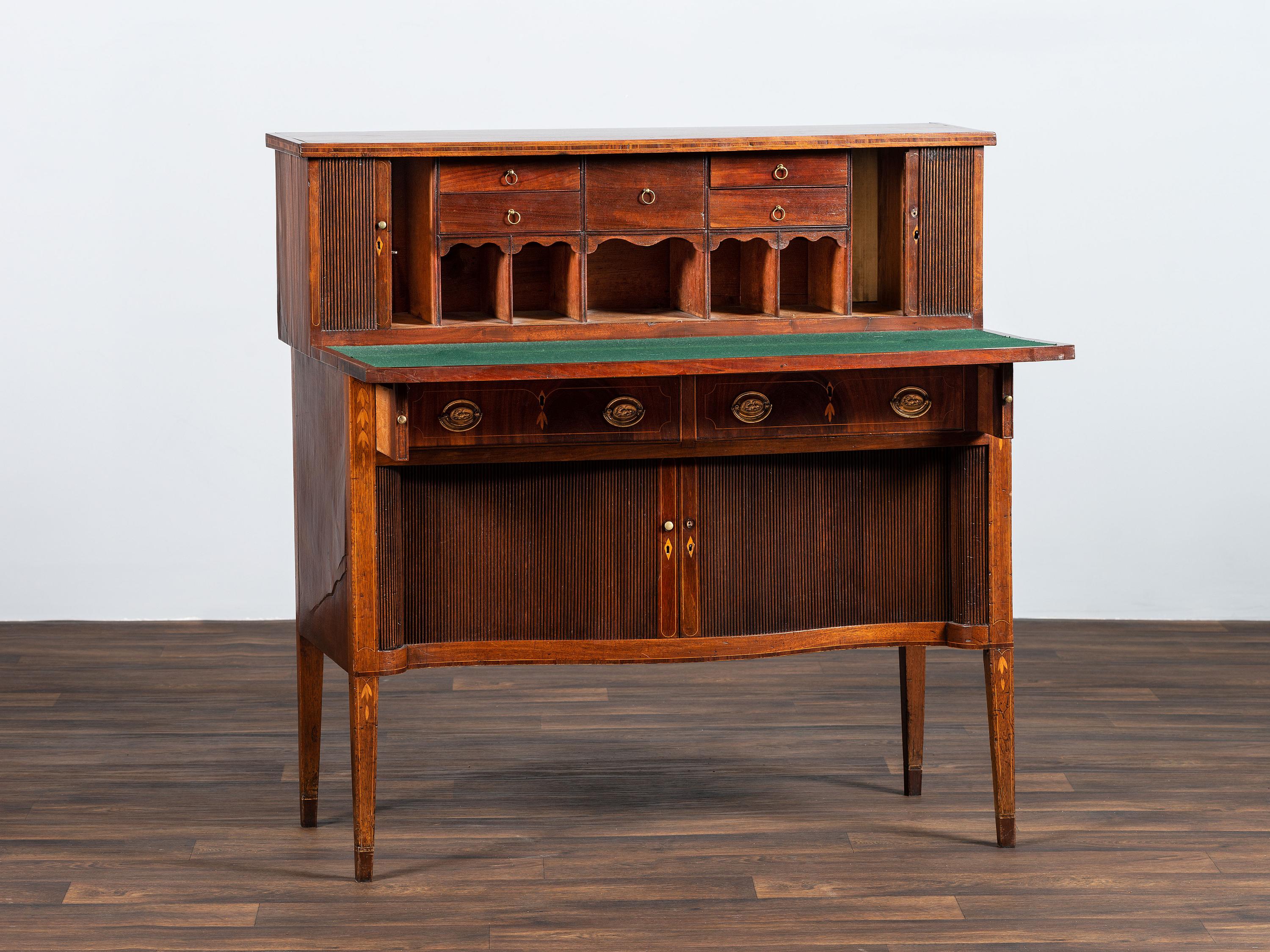 A Federal Mahogany and Marquetry Tambour Desk