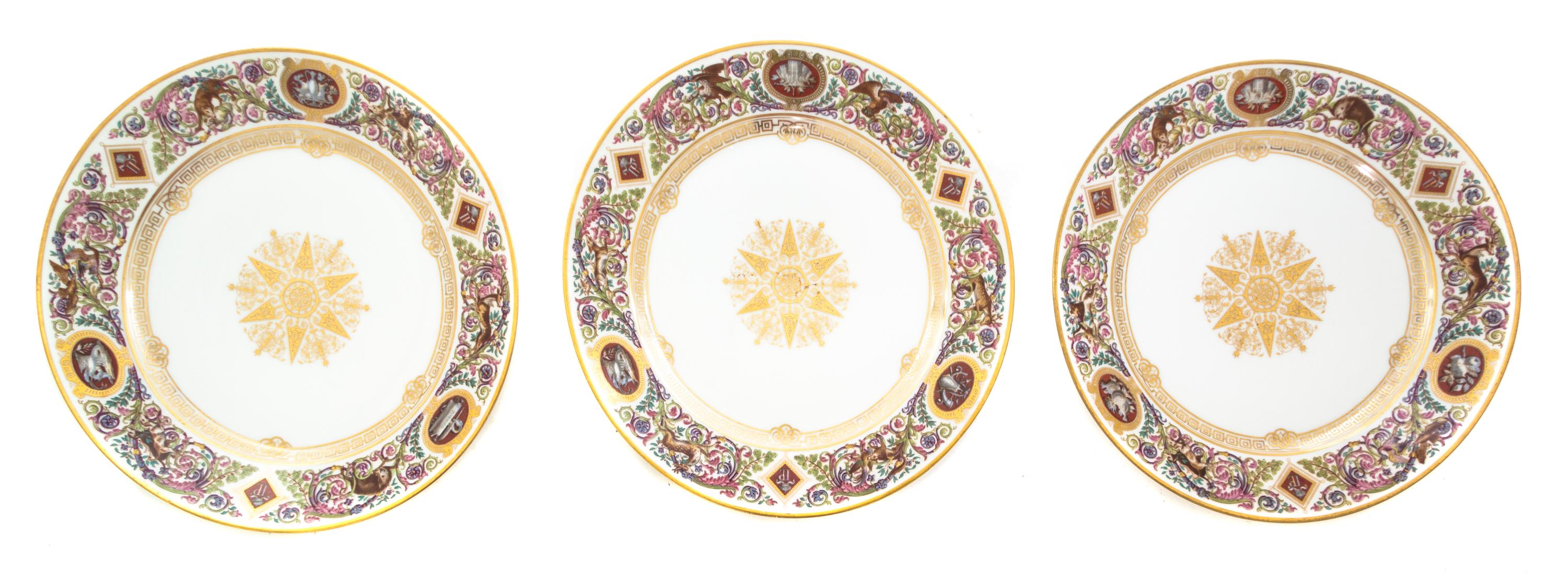 A Set of Twelve Sevres Porcelain Plates, Diameter 9 5/8 inches.