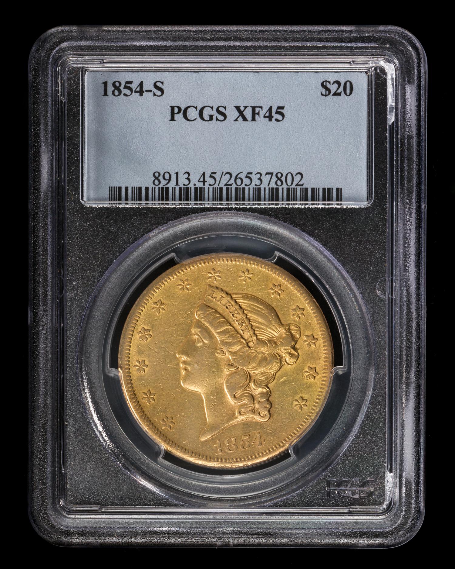 A United States 1854-S Liberty Head $20 Gold Coin