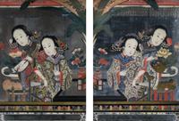 A Pair of Chinese Reverse Painted Mirror Panels