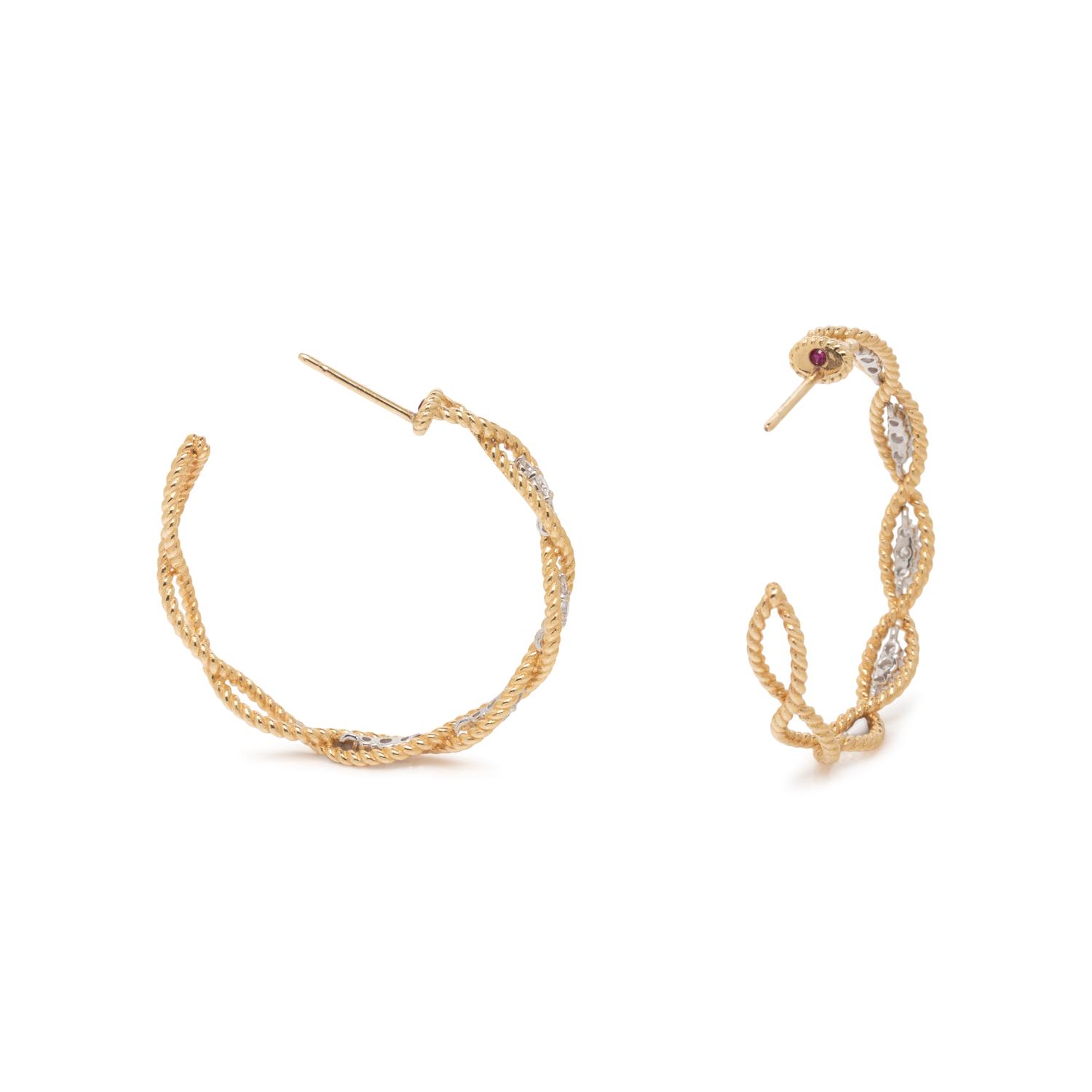 ROBERTO COIN, YELLOW GOLD AND DIAMOND HOOP EARRINGS