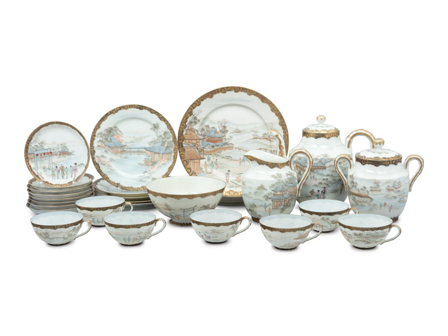 A Set of Japanese Gilt Decorated Enameled on Eggshell Porcelain Tea Wares