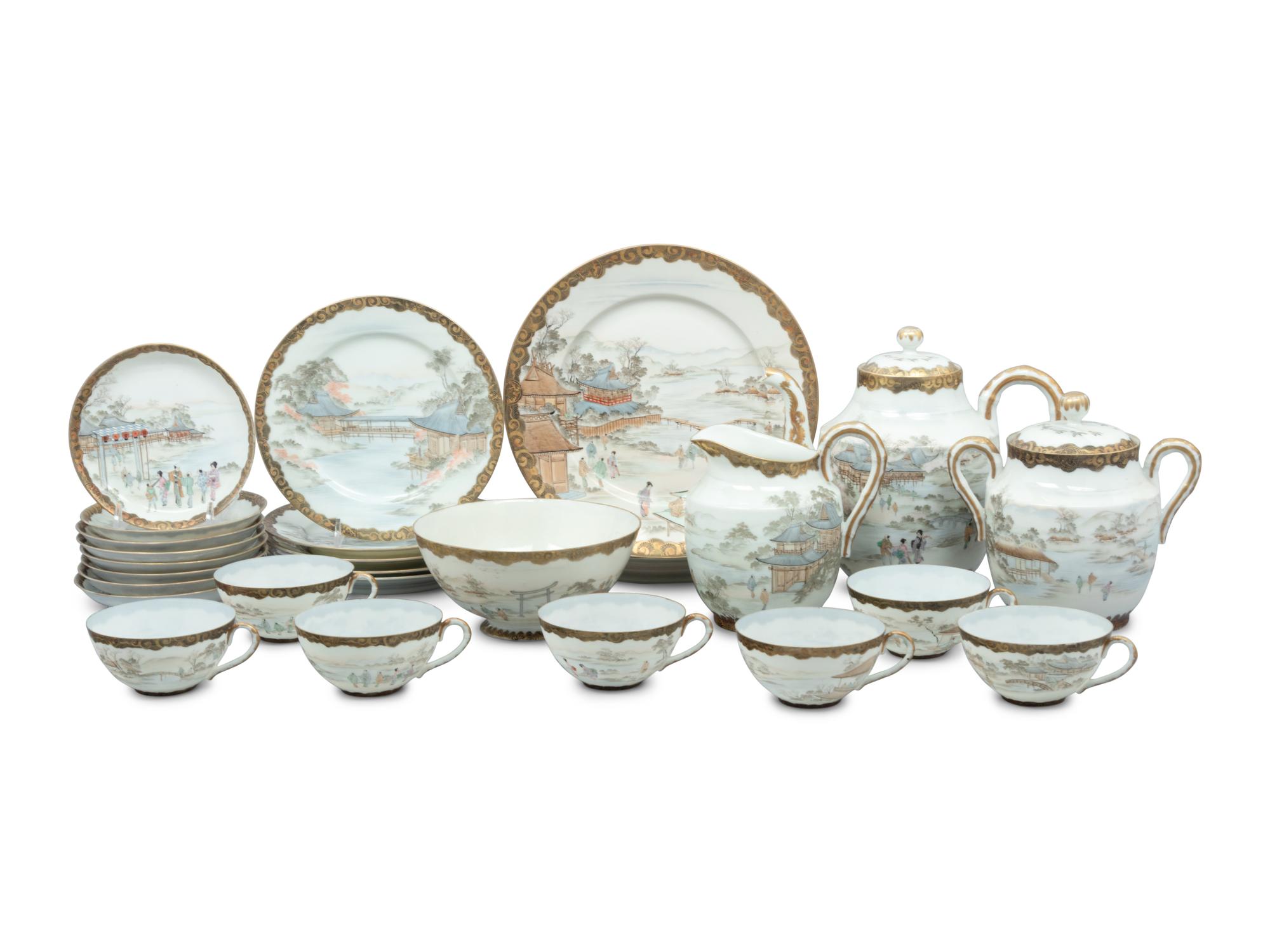 A Set of Japanese Gilt Decorated Enameled on Eggshell Porcelain Tea Wares