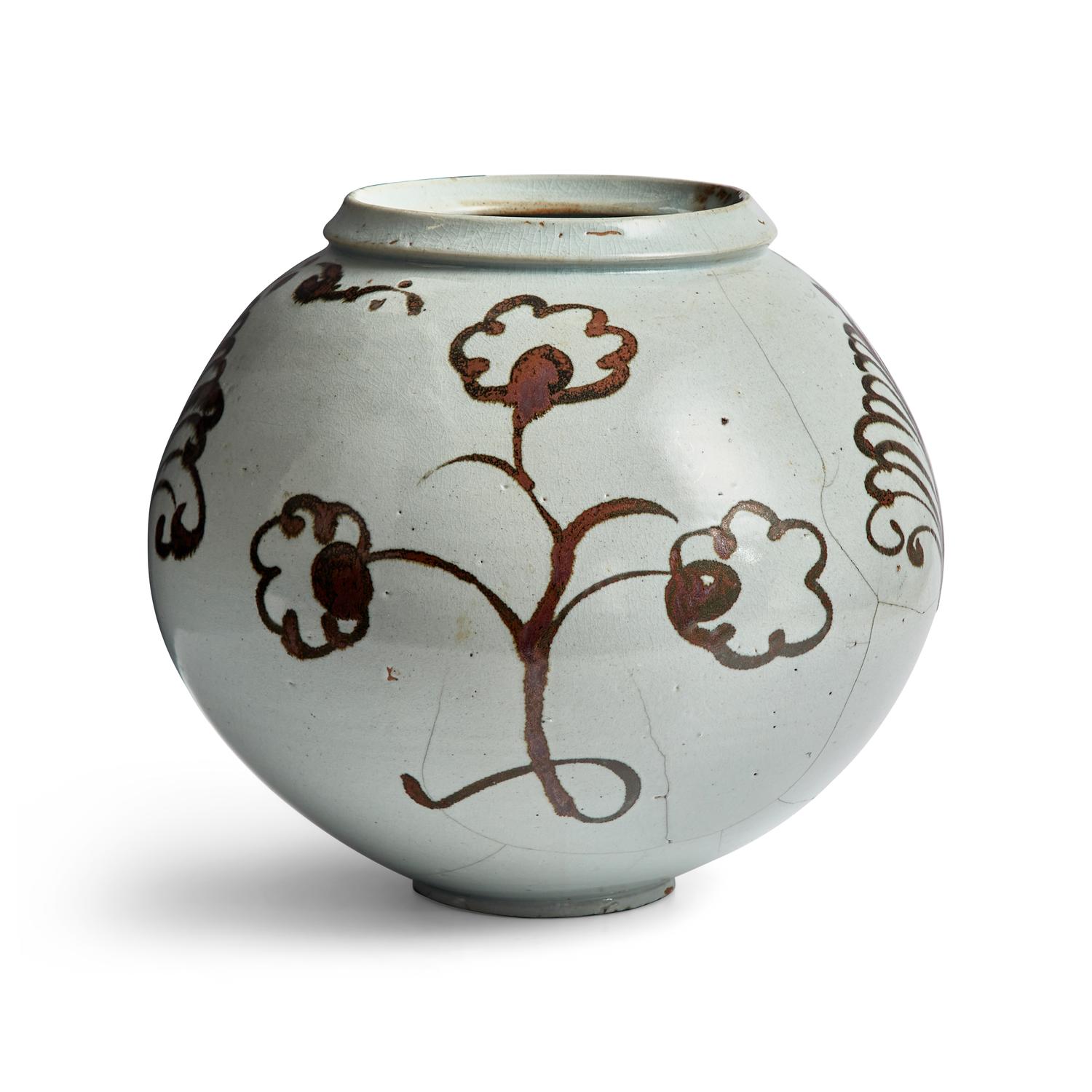 A Large Korean Iron Brown Underglaze White Porcelain Jar, Joseon Dynasty, 17th Century