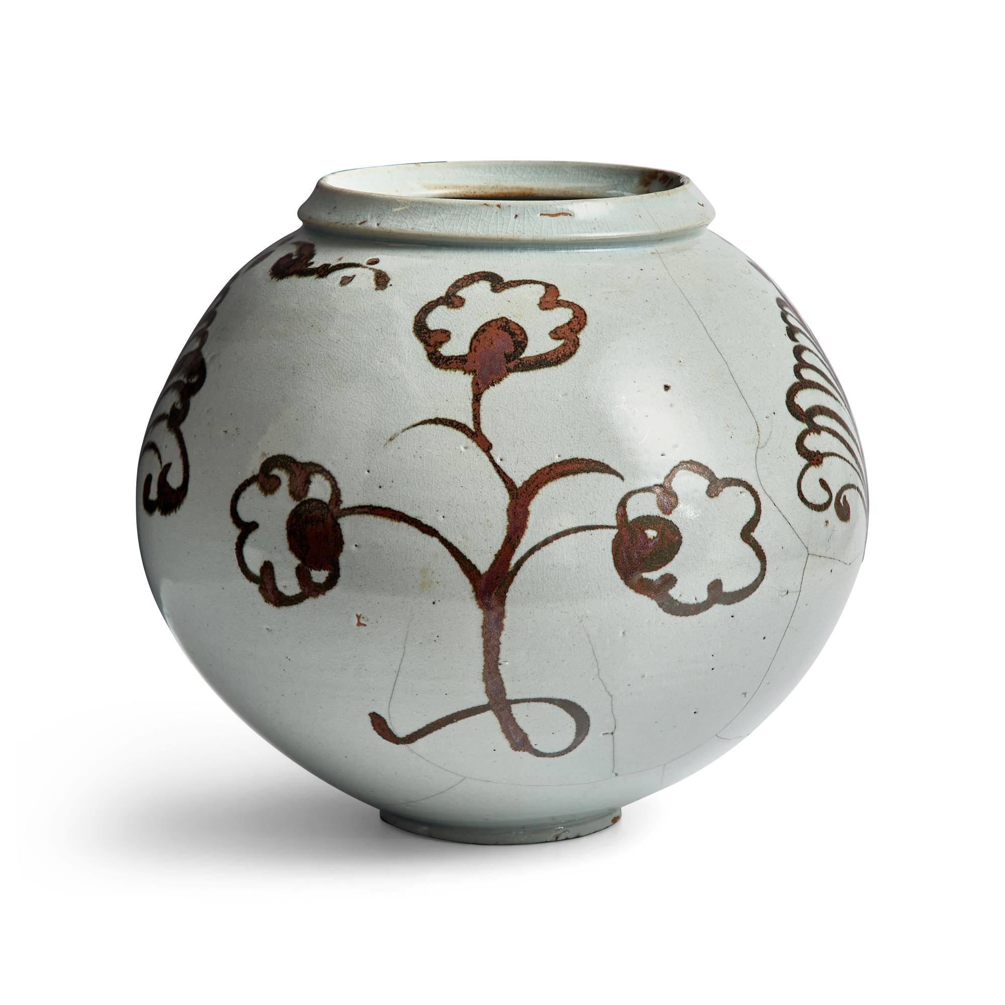 A Large Korean Iron Brown Underglaze White Porcelain Jar, Joseon Dynasty, 17th Century