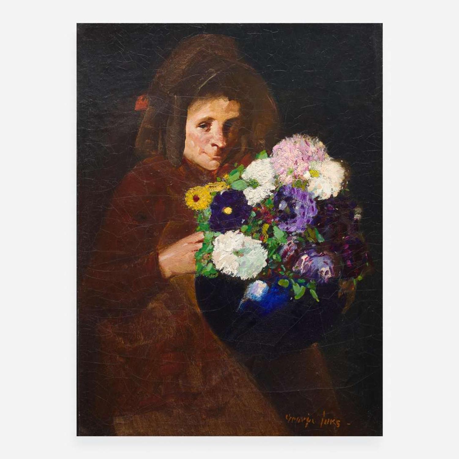 George Benjamin Luks (American 1866-1933) Woman with Bouquet (Old Flower Woman)