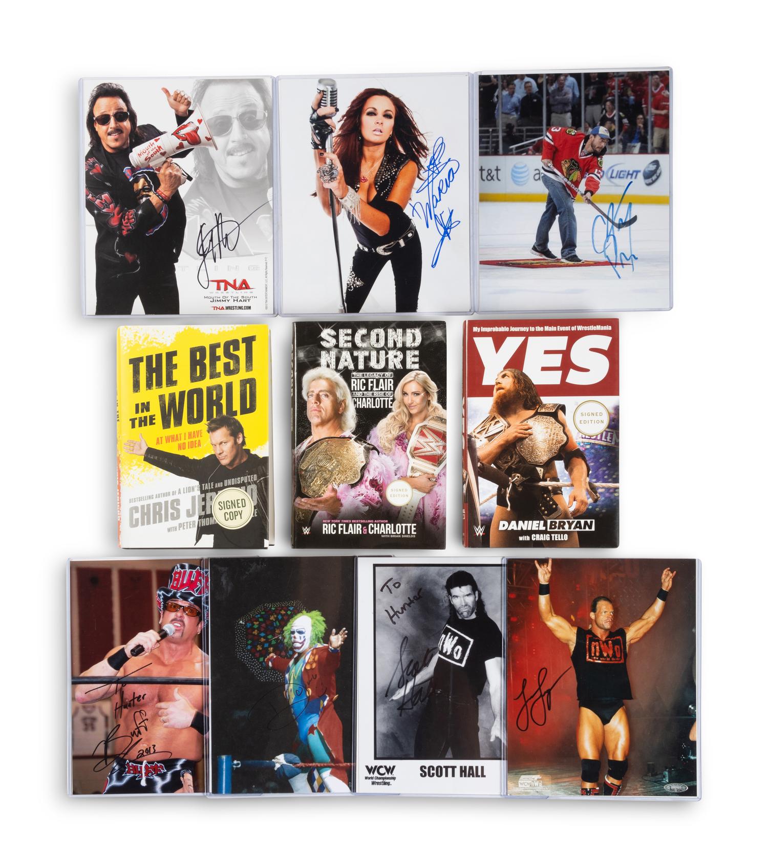 A Large Group of Professional Wrestling Signed Items Including Ric Flair and Multiple Deceased Wrestlers