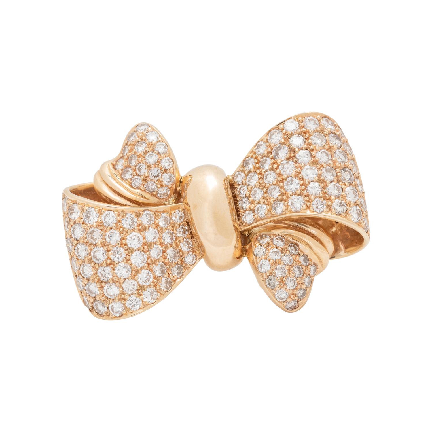 YELLOW GOLD AND DIAMOND RIBBON ENHANCER/BROOCH