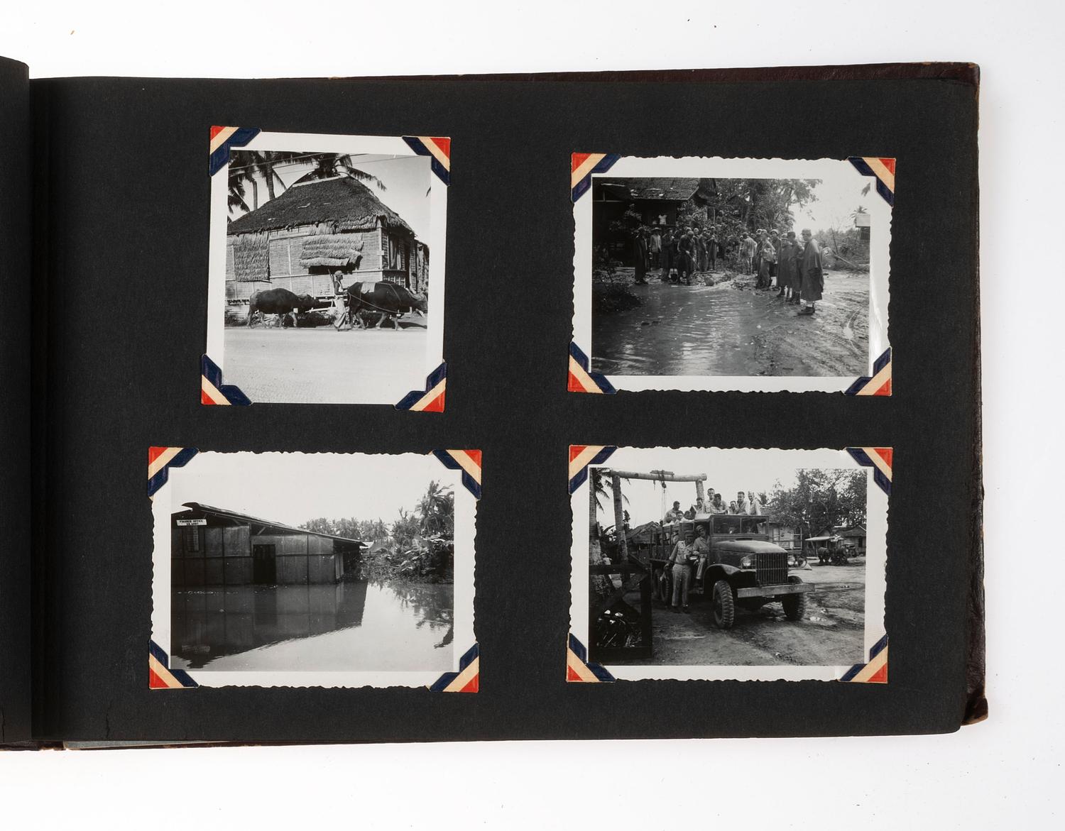 [WORLD WAR II]. Photograph album detailing the experiences of two Indiana military units in the Pacific Theater. Oro Bay, New Guinea, and Tacloban & Leyte, Philippines: n.p., 1944-1945.