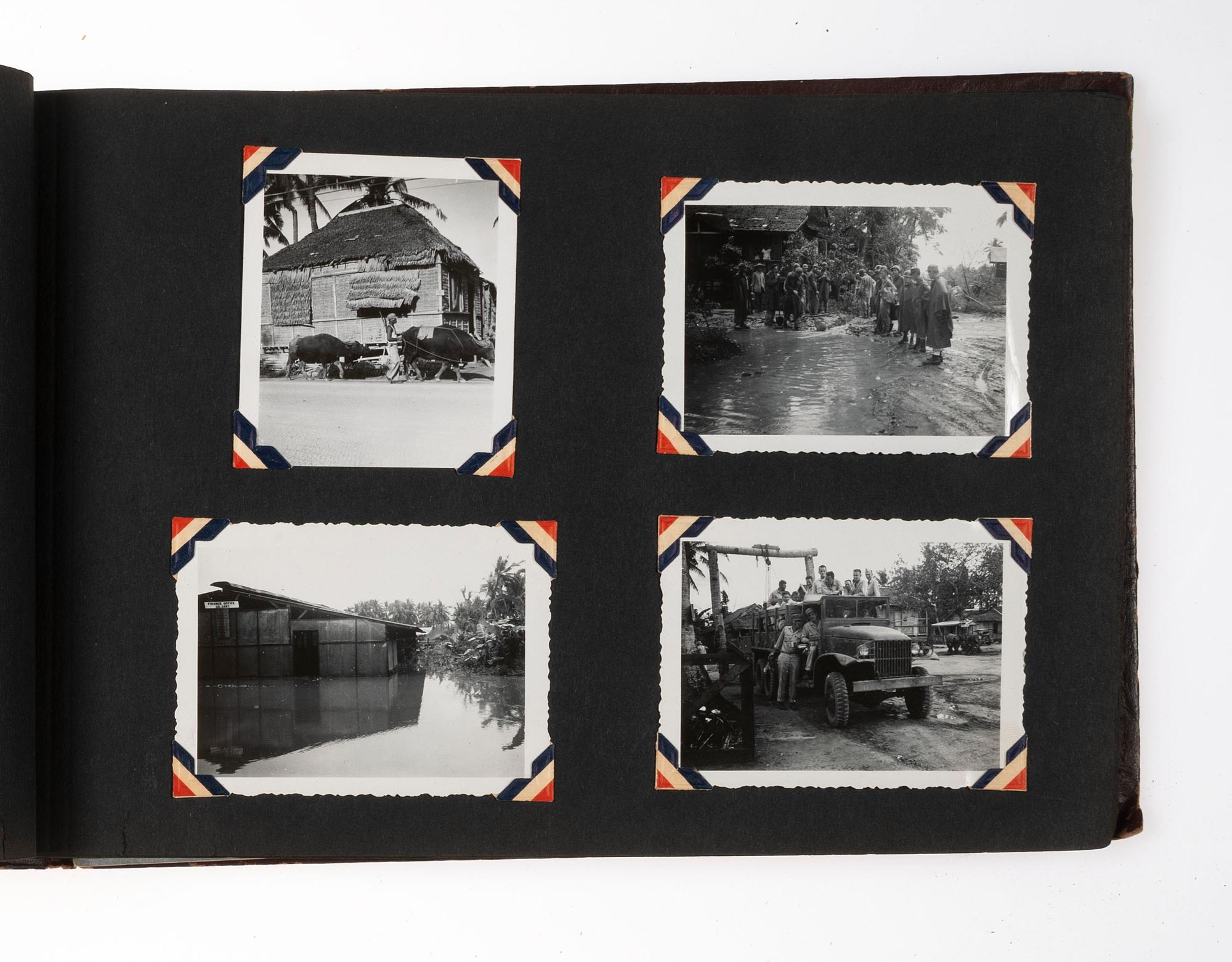 [WORLD WAR II]. Photograph album detailing the experiences of two Indiana military units in the Pacific Theater. Oro Bay, New Guinea, and Tacloban & Leyte, Philippines: n.p., 1944-1945.