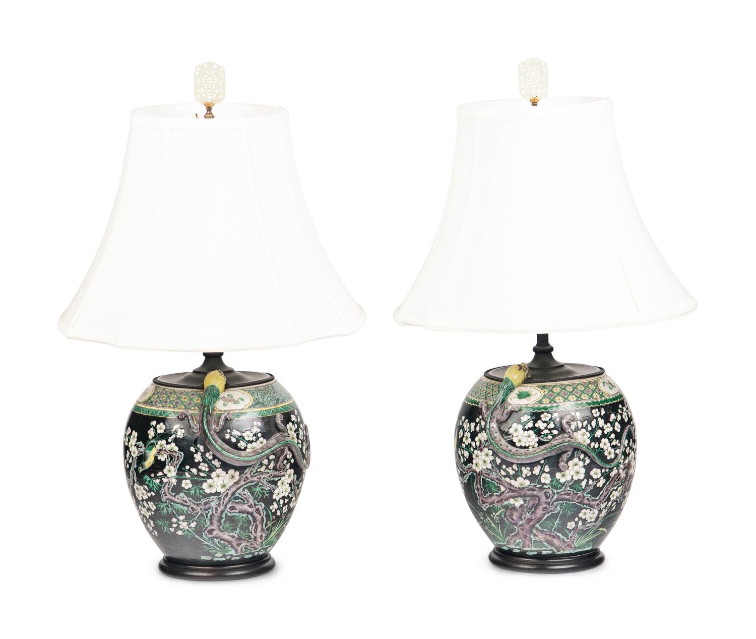 A Pair of Chinese Porcelain Jars Mounted as Lamps
